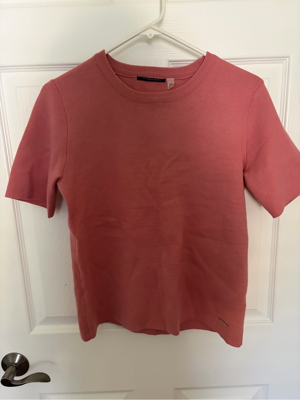 T Tahari Short Sleeve Crewneck Tee in Dusty Rose